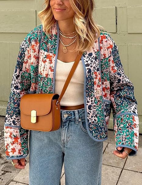 Floral Patchwork Oversized Jacket with Drop Shoulders