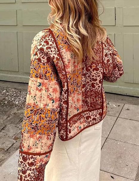 Floral Patchwork Oversized Jacket with Drop Shoulders