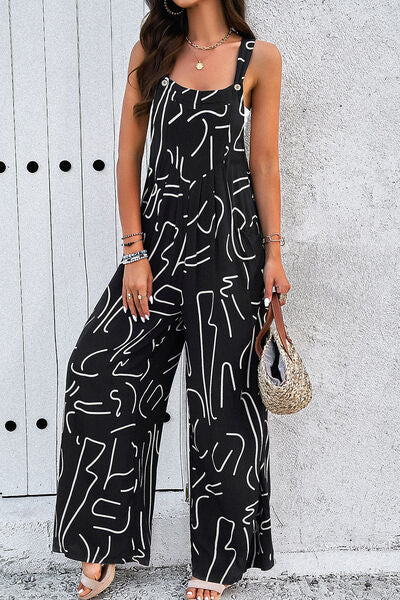 Pocketed Printed Wide Strap Jumpsuit