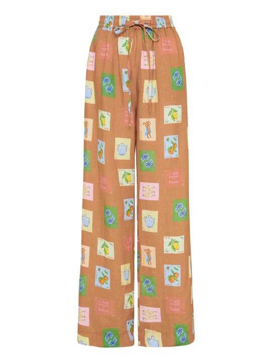 Set of Loose Wide-Leg Trousers Featuring Ethnic Botanical Floral Print