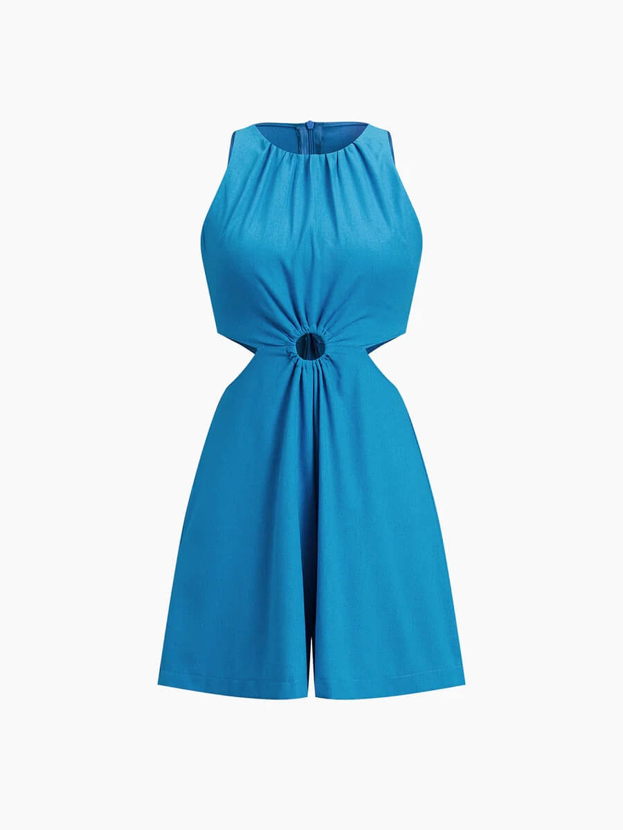 Casual Cotton Cut-Out Romper with O-Ring Waist