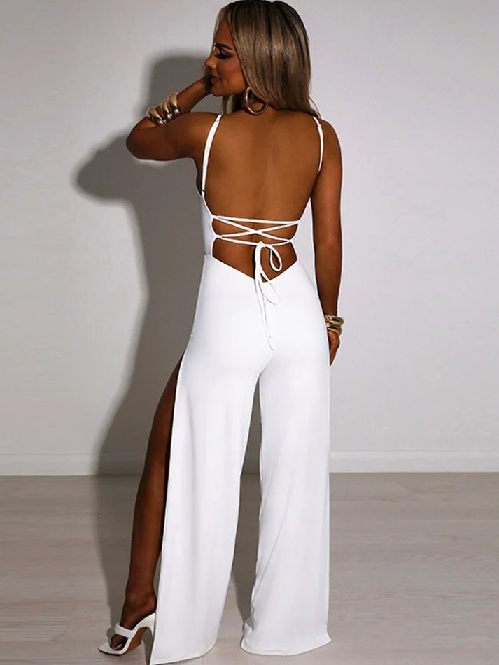 Backless Split Long Sleeveless Cami Jumpsuit