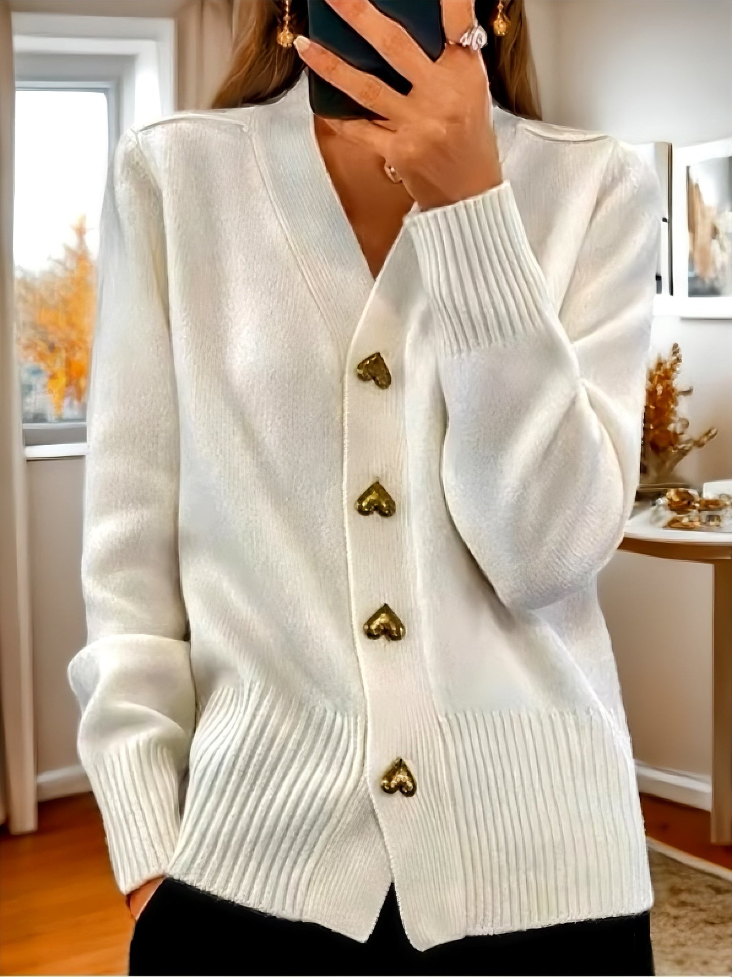 Noelle Heart-Button Knit Cardigan