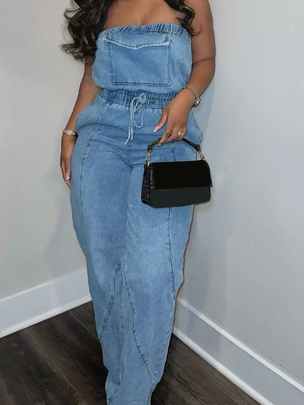 Denim Corset-Style Jumpsuit