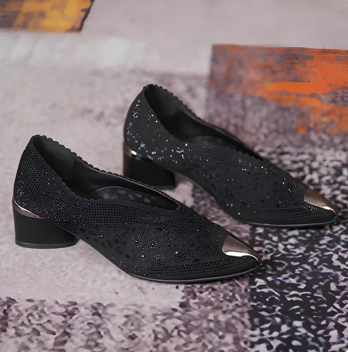 Jane Elegant Pointed Toe Flats with Crystal Detailing