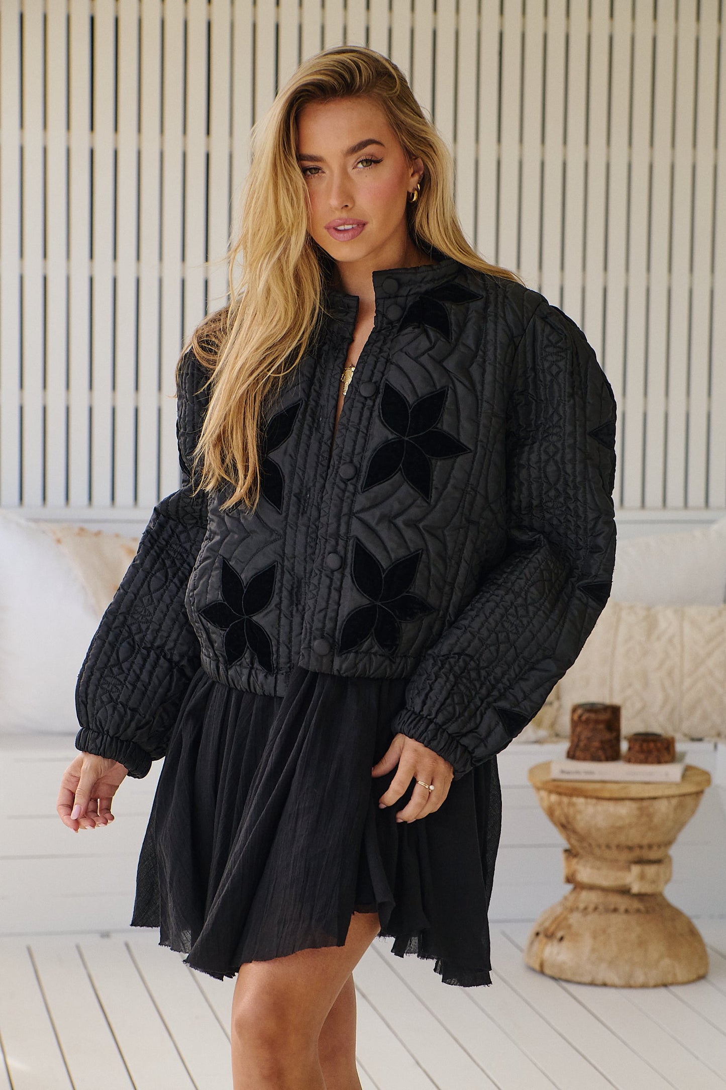 Free People Quinn Black Quilted Jacket