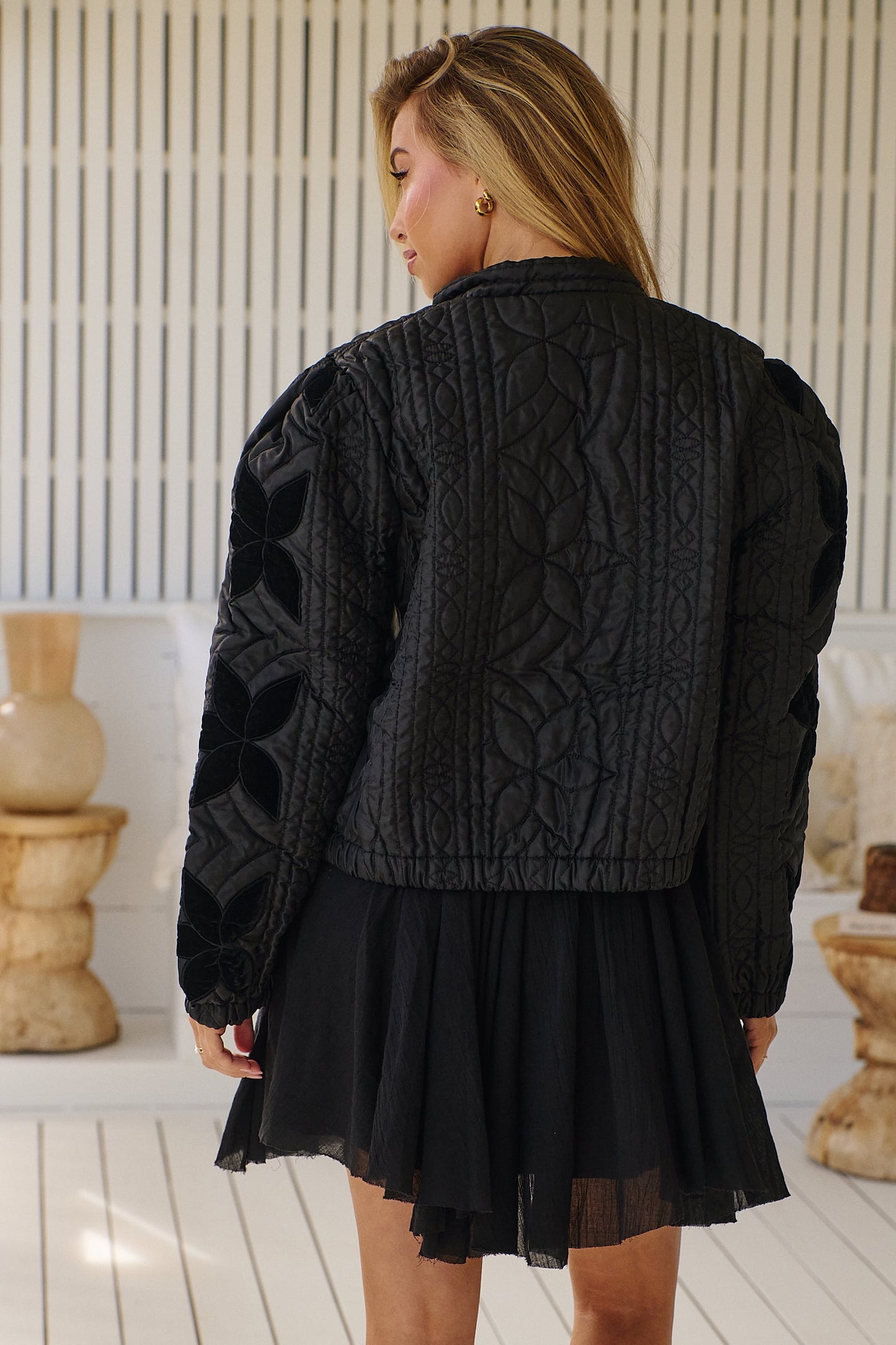 Free People Quinn Black Quilted Jacket
