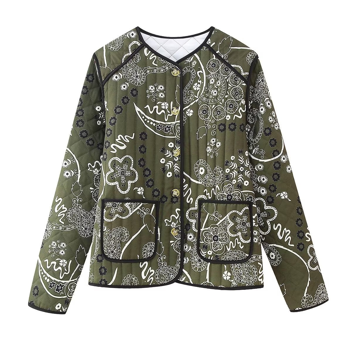 Quilted Jacket with Ethnic Floral Design