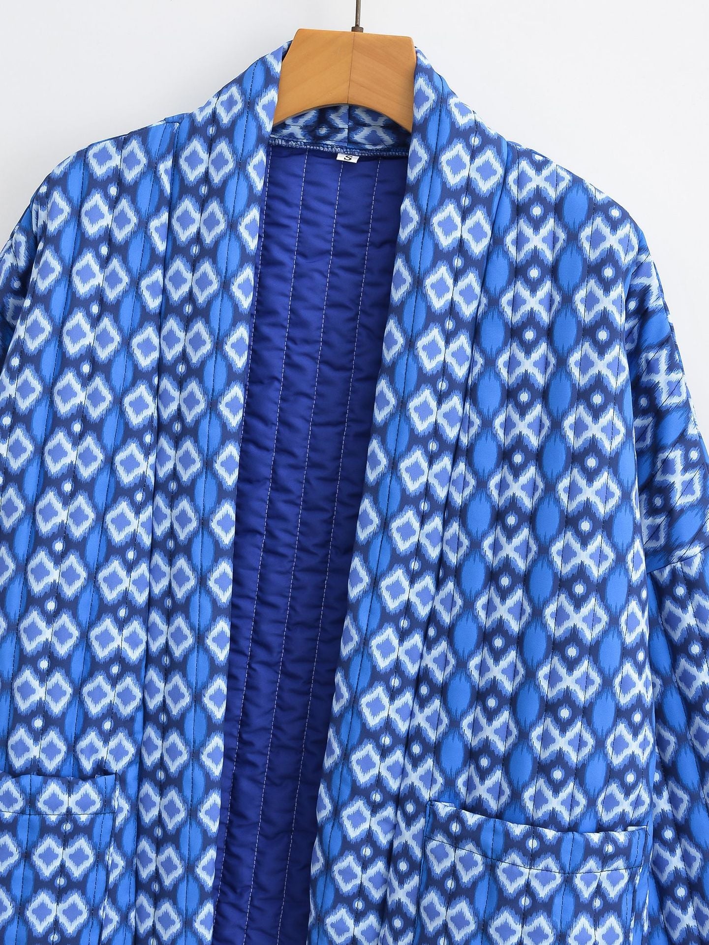 Quilted Jacket with Floral Print and Geometric Pattern Pockets