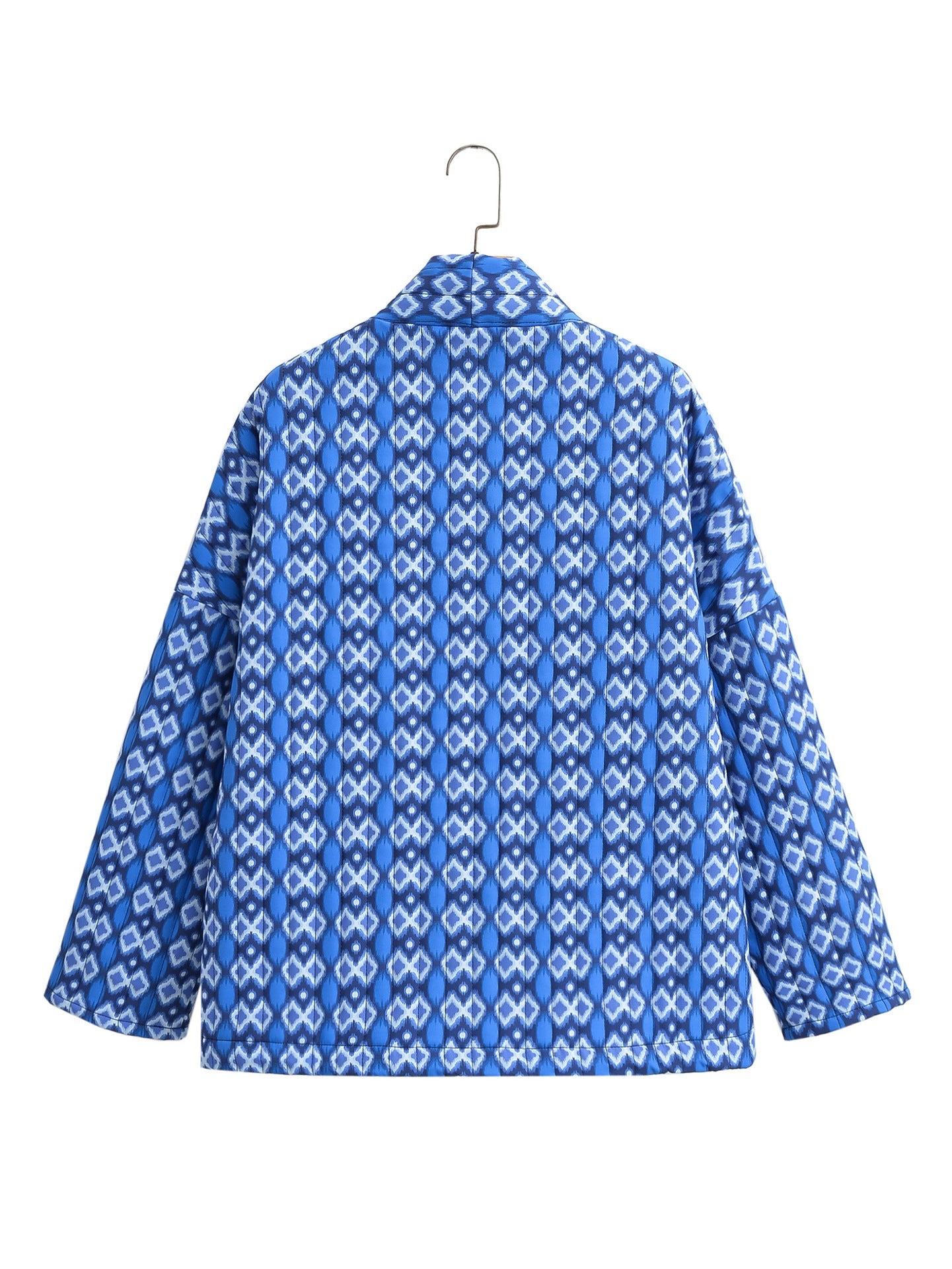 Quilted Jacket with Floral Print and Geometric Pattern Pockets