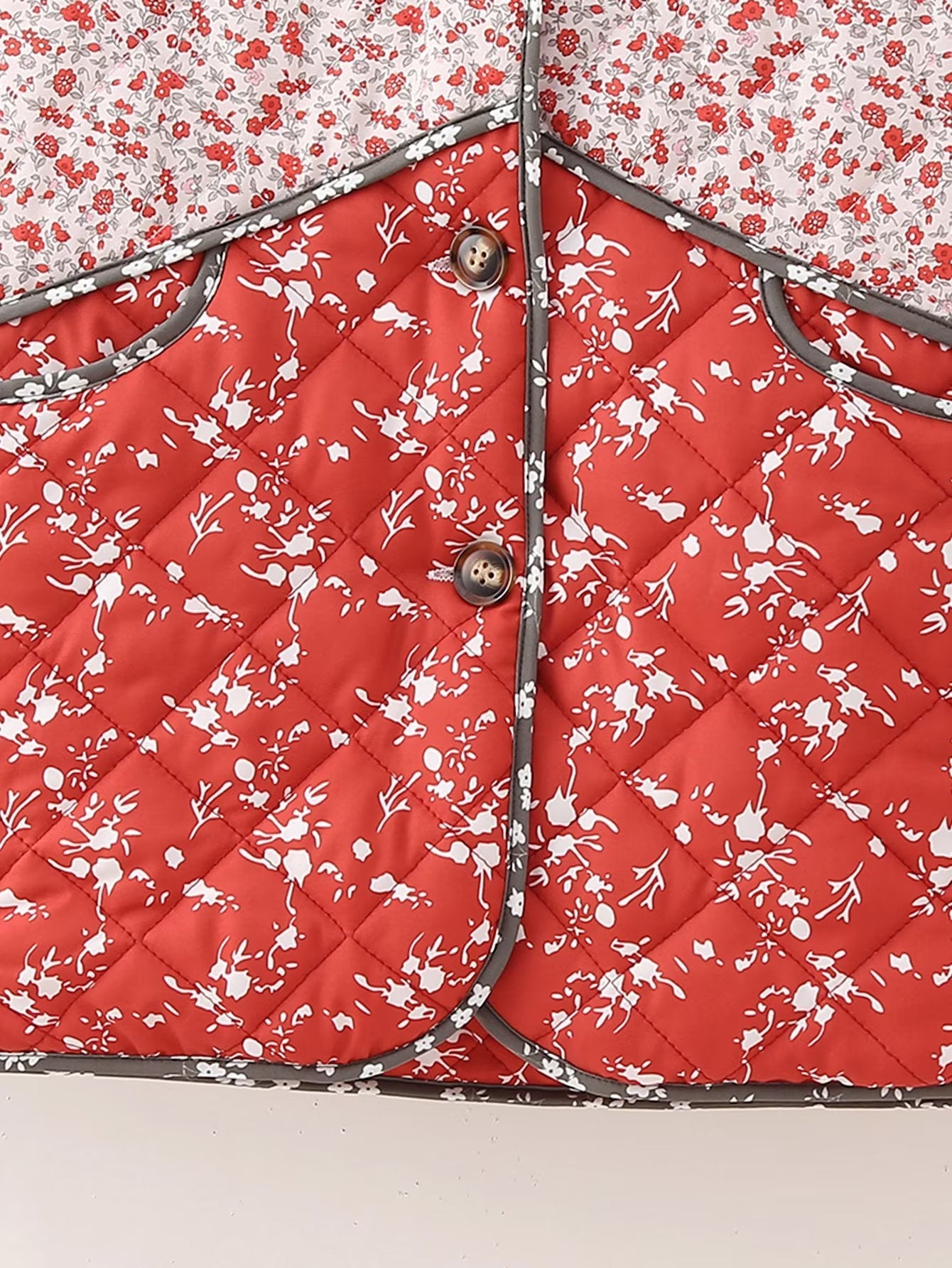 Quilted Jacket with Ethnic Floral Print and Color Contrast