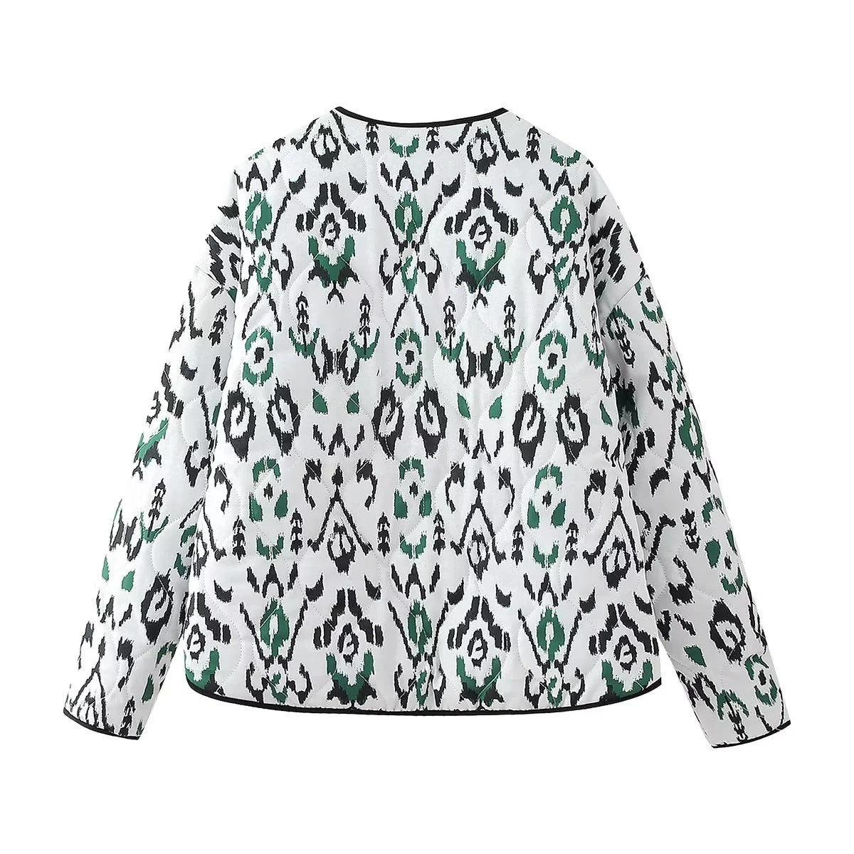 Lightweight Quilted Jacket with Geometric Print