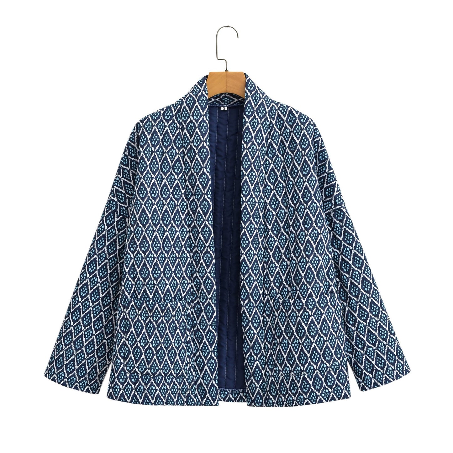 Quilted Jacket with Floral Print and Geometric Pattern Pockets