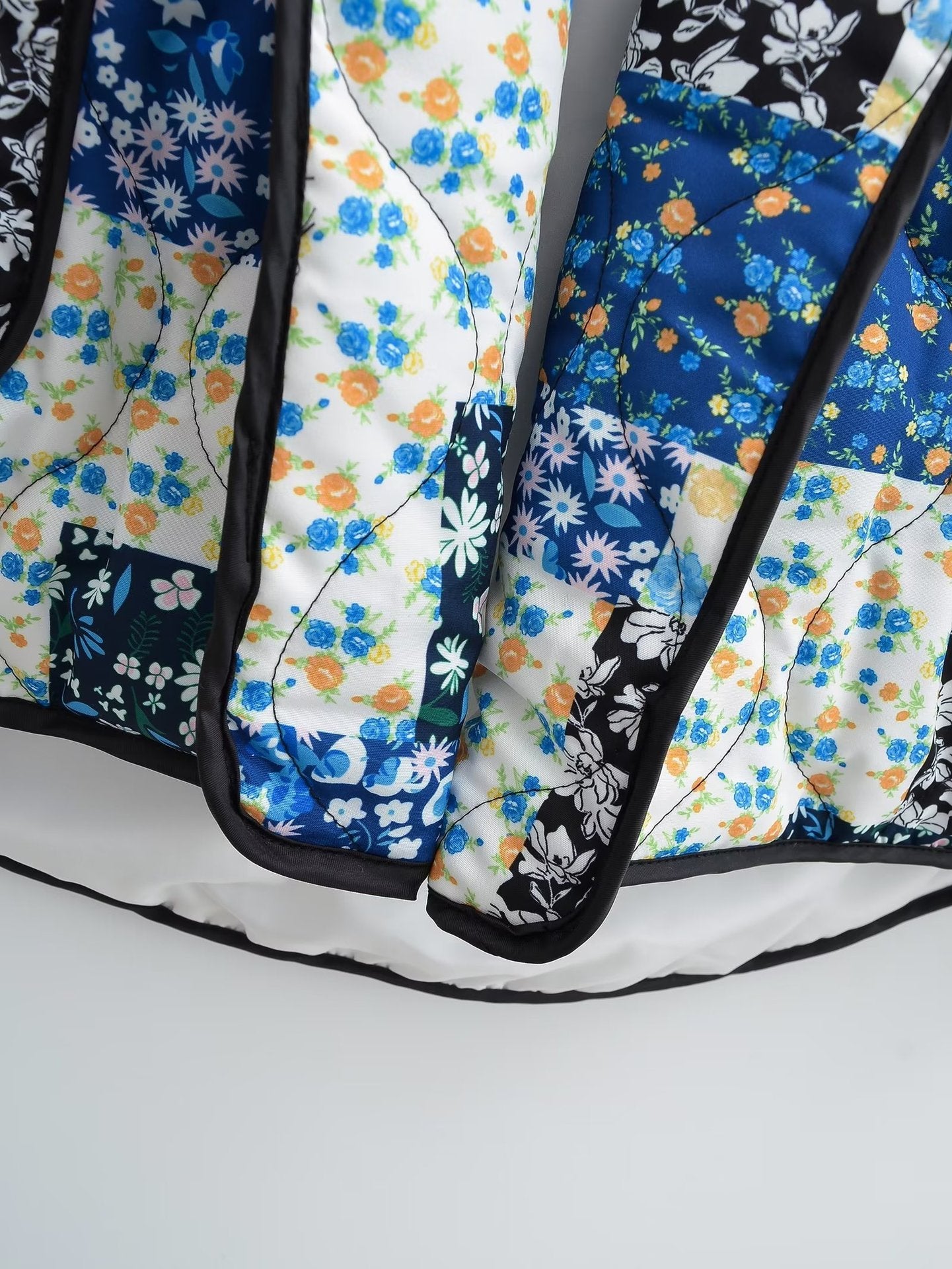 Floral Patchwork Lapel Jacket with Pocket