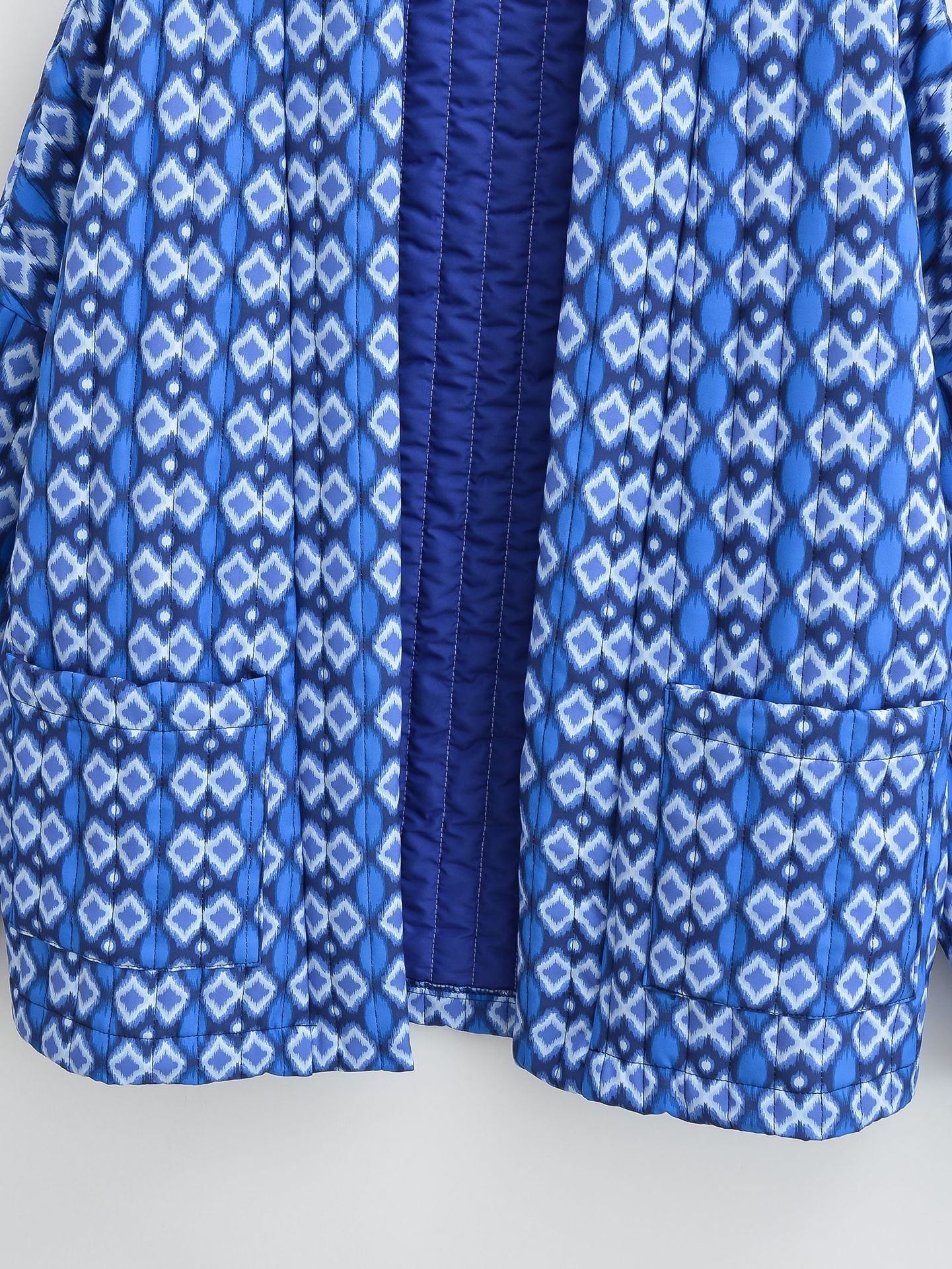 Quilted Jacket with Floral Print and Geometric Pattern Pockets