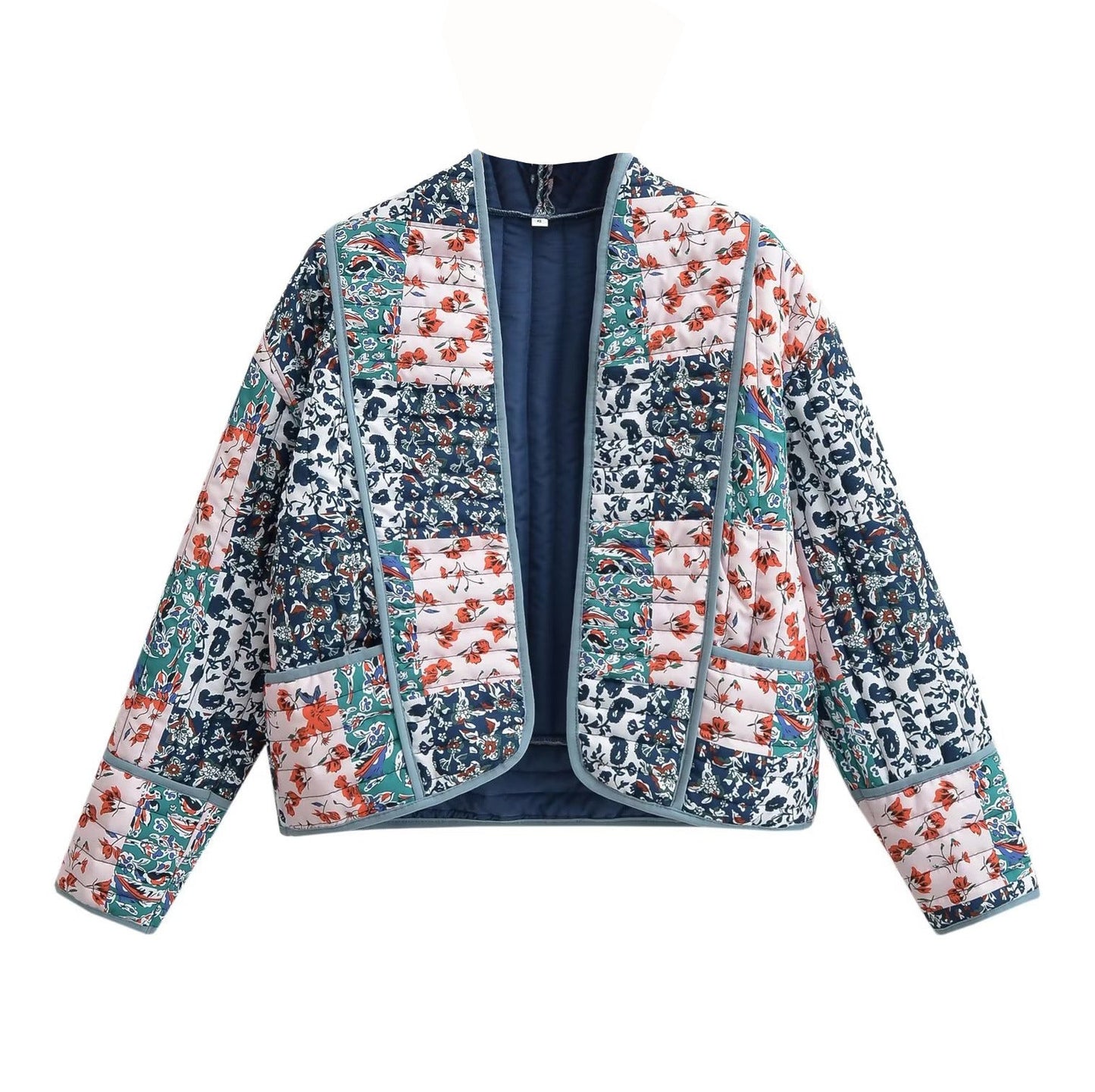 Floral Patchwork Oversized Jacket with Drop Shoulders