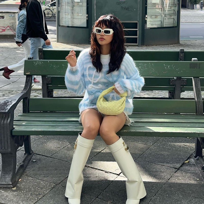 Striped Sweater in Blue and White Contrast