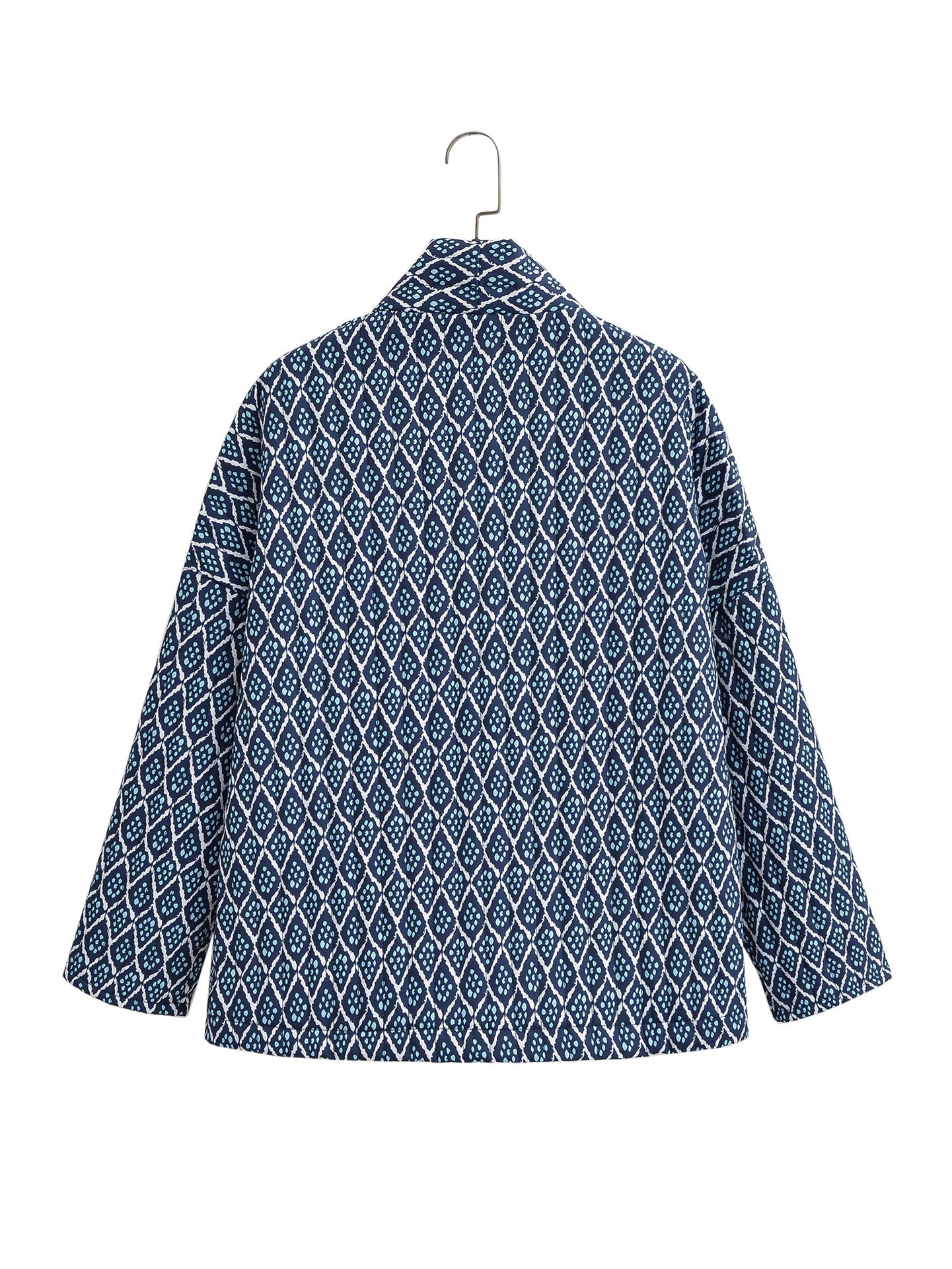 Quilted Jacket with Floral Print and Geometric Pattern Pockets