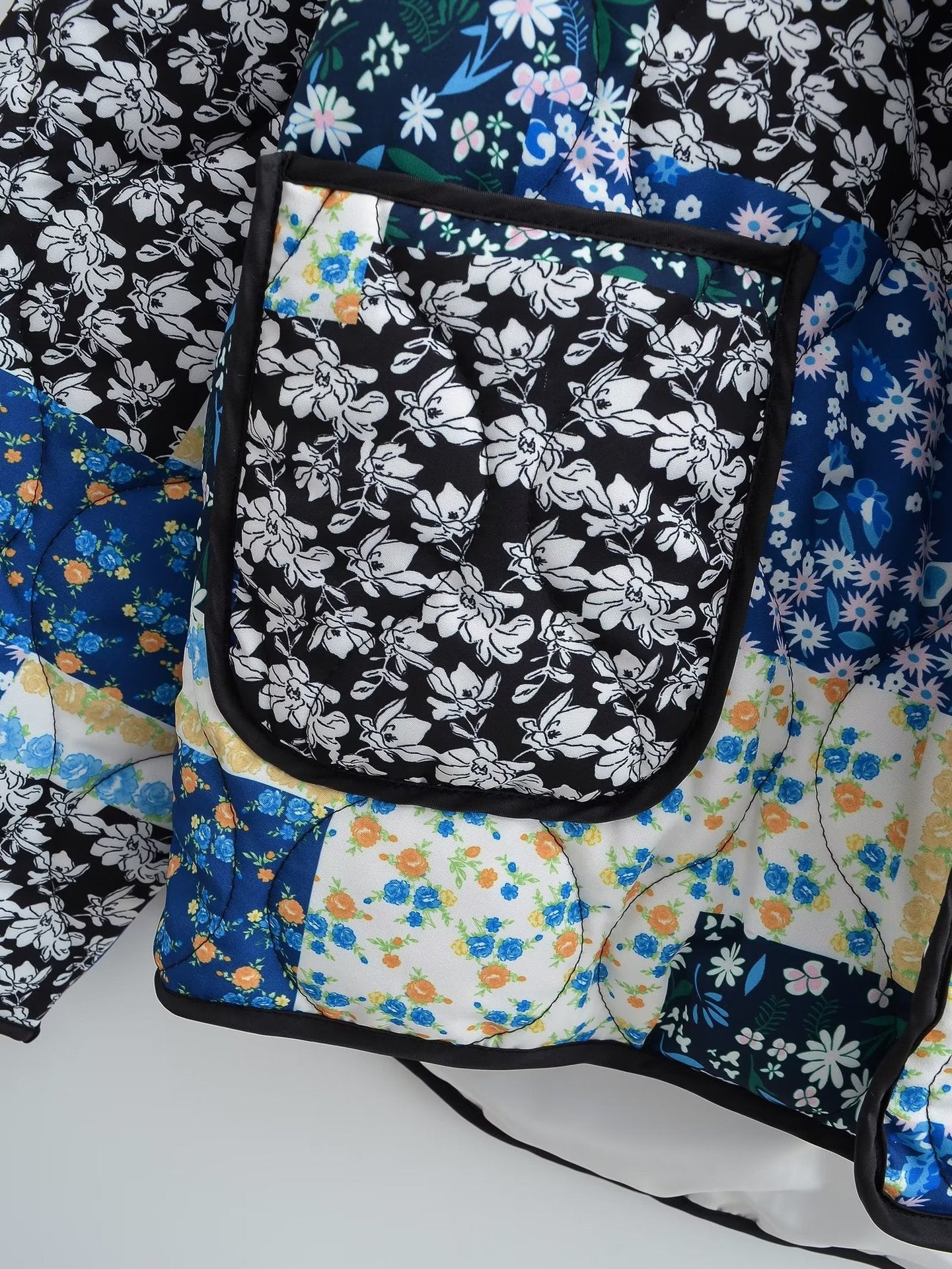 Floral Patchwork Lapel Jacket with Pocket