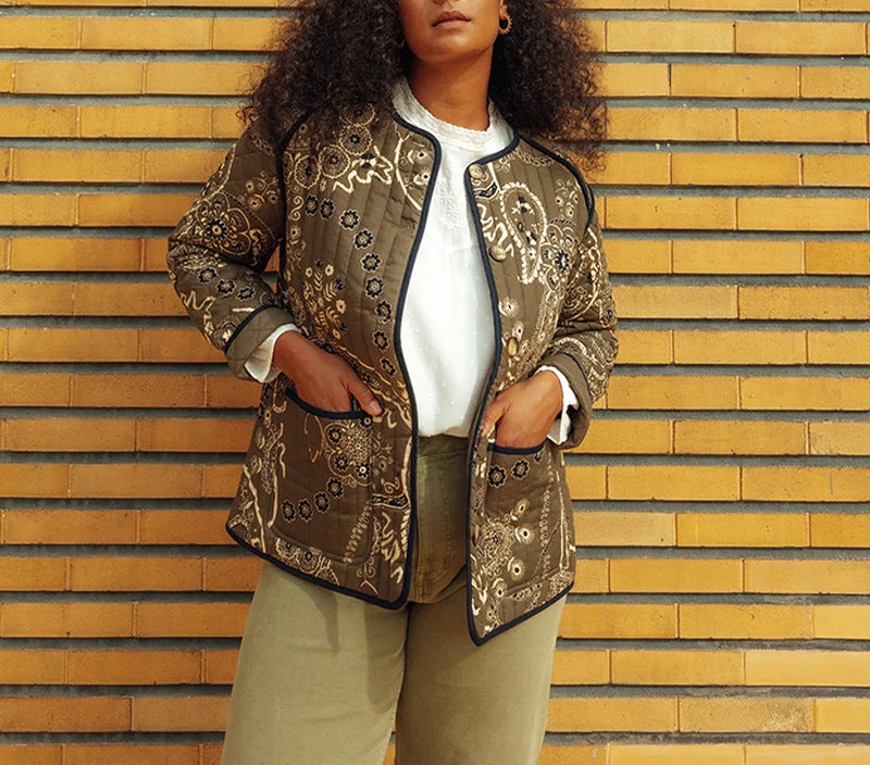 Quilted Jacket with Ethnic Floral Design
