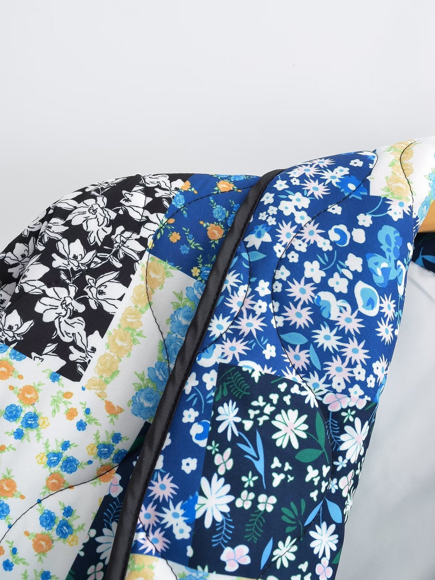 Floral Patchwork Lapel Jacket with Pocket