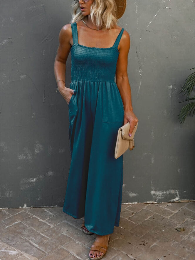 Smocked Jumpsuit with Pockets
