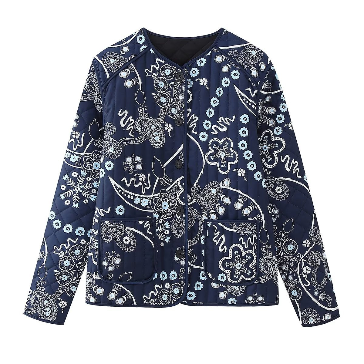 Quilted Jacket with Ethnic Floral Design