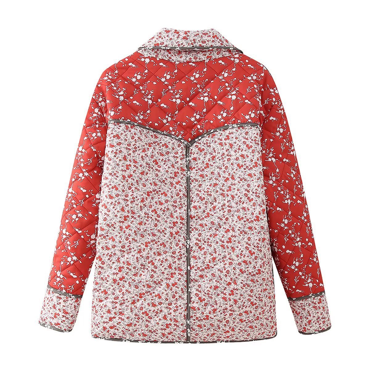 Quilted Jacket with Ethnic Floral Print and Color Contrast