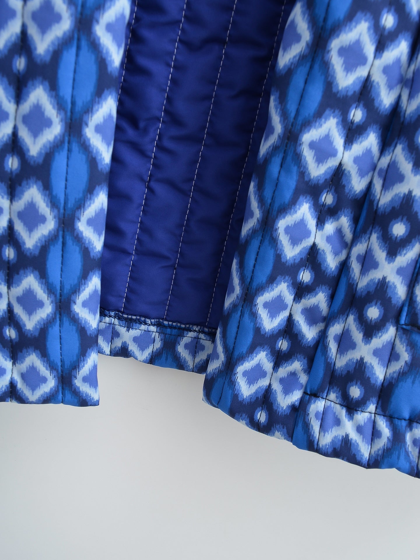 Quilted Jacket with Floral Print and Geometric Pattern Pockets