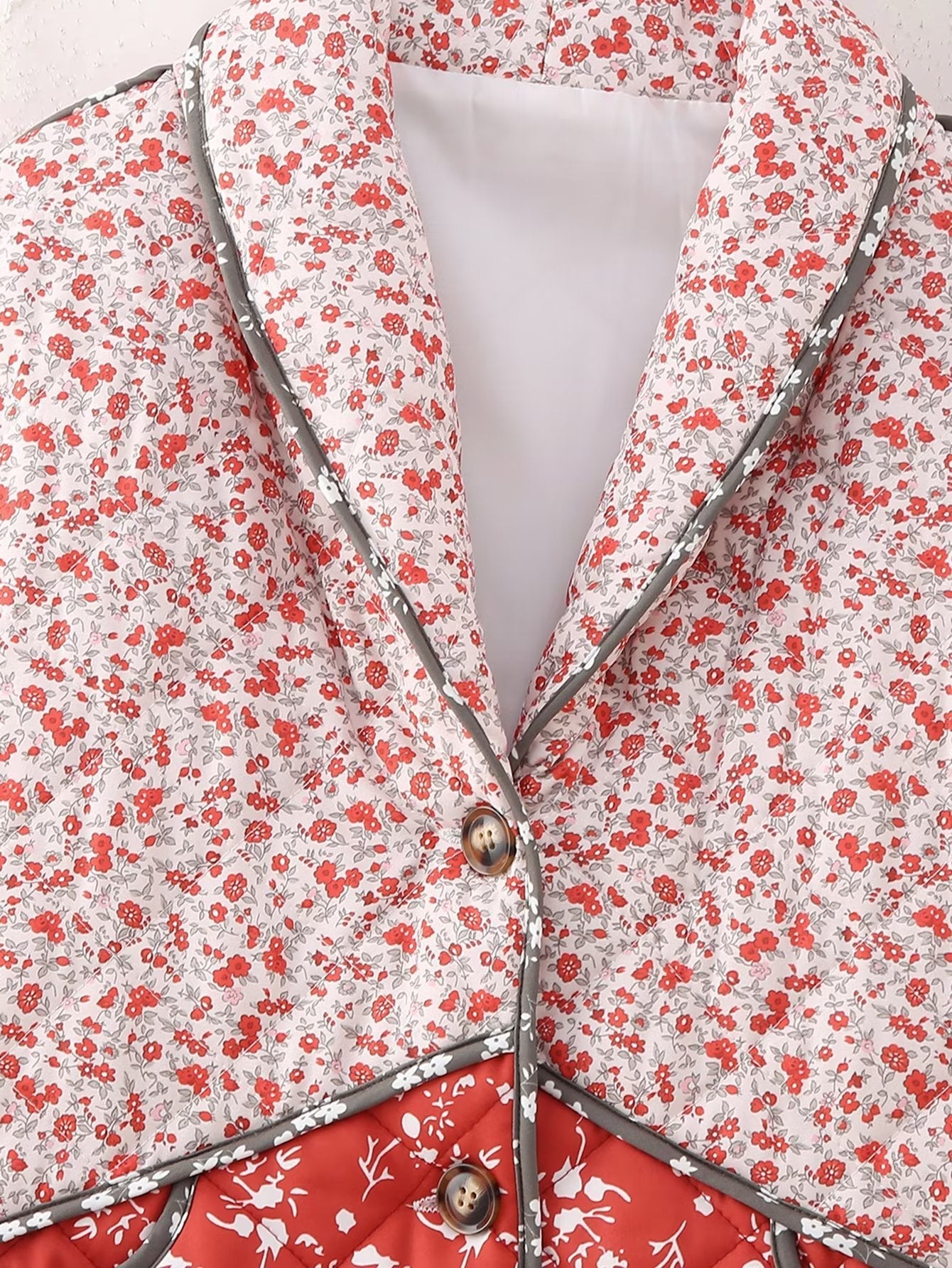 Quilted Jacket with Ethnic Floral Print and Color Contrast