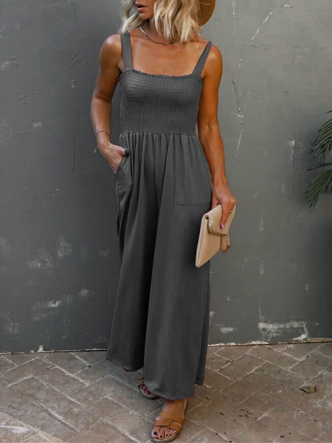 Smocked Jumpsuit with Pockets