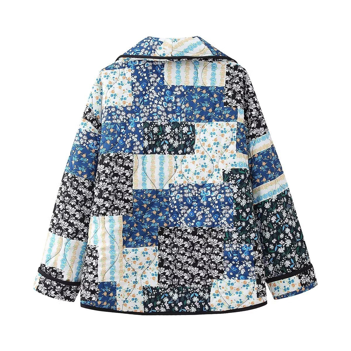 Floral Patchwork Lapel Jacket with Pocket