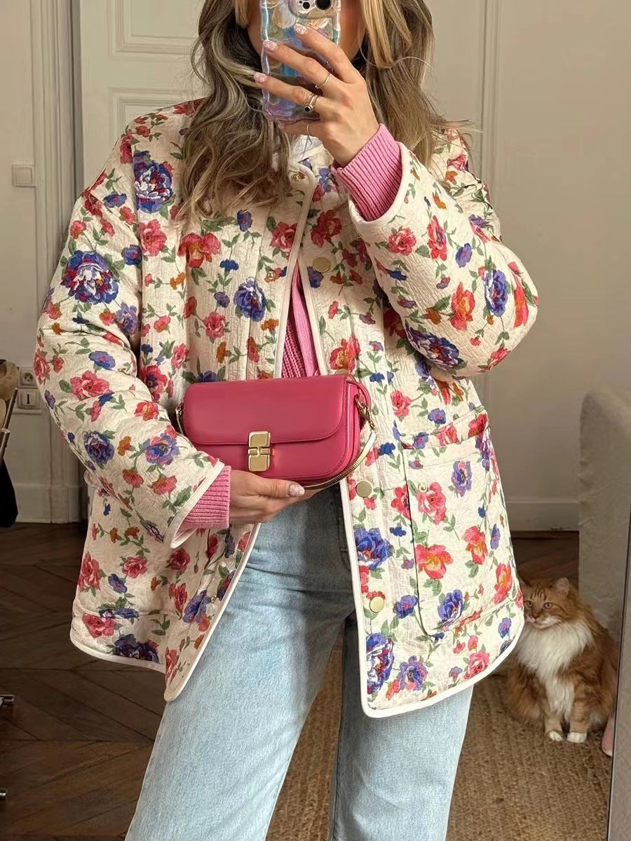 Embroidered Floral Pocket Cotton Jacket