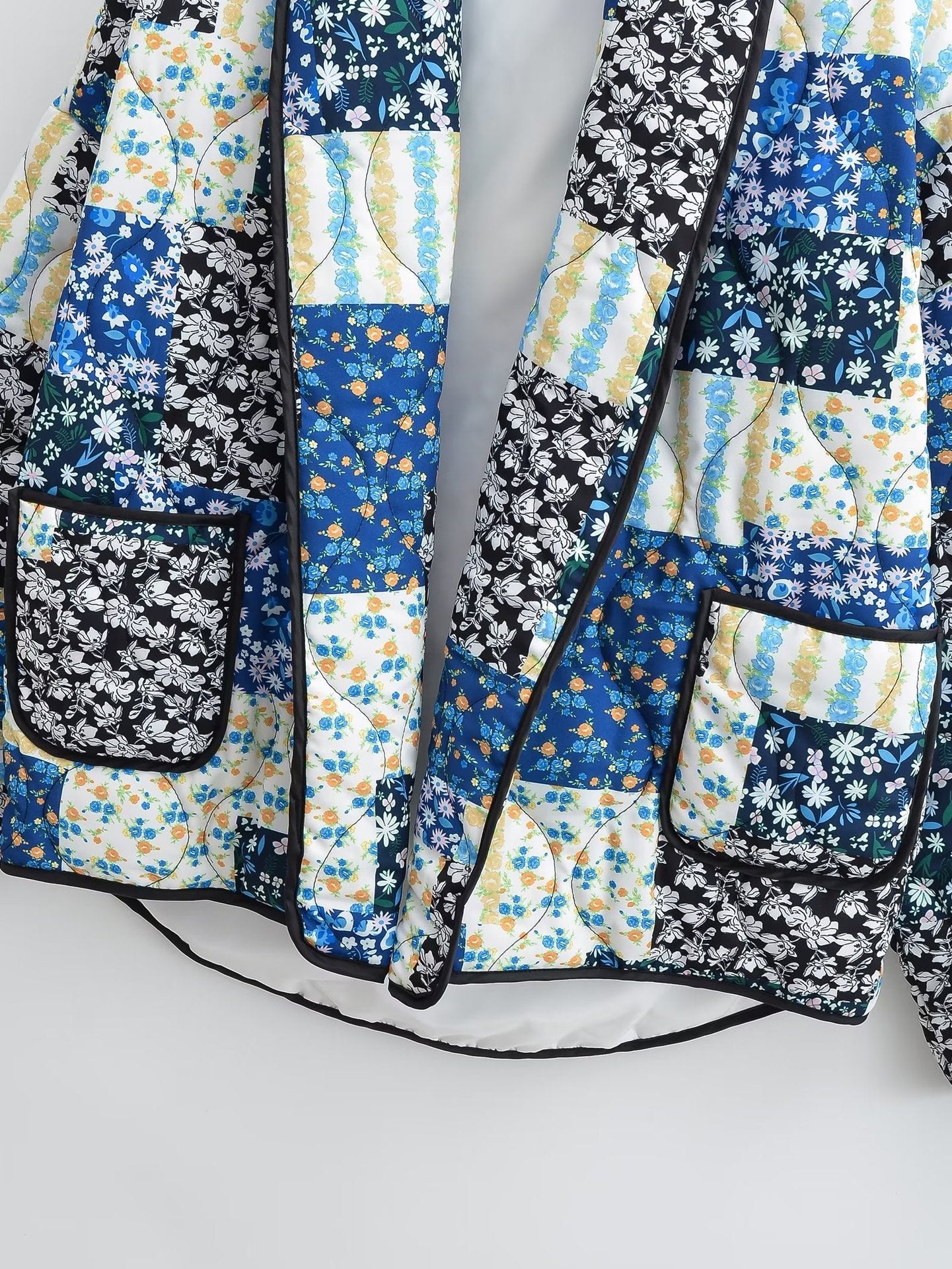 Floral Patchwork Lapel Jacket with Pocket