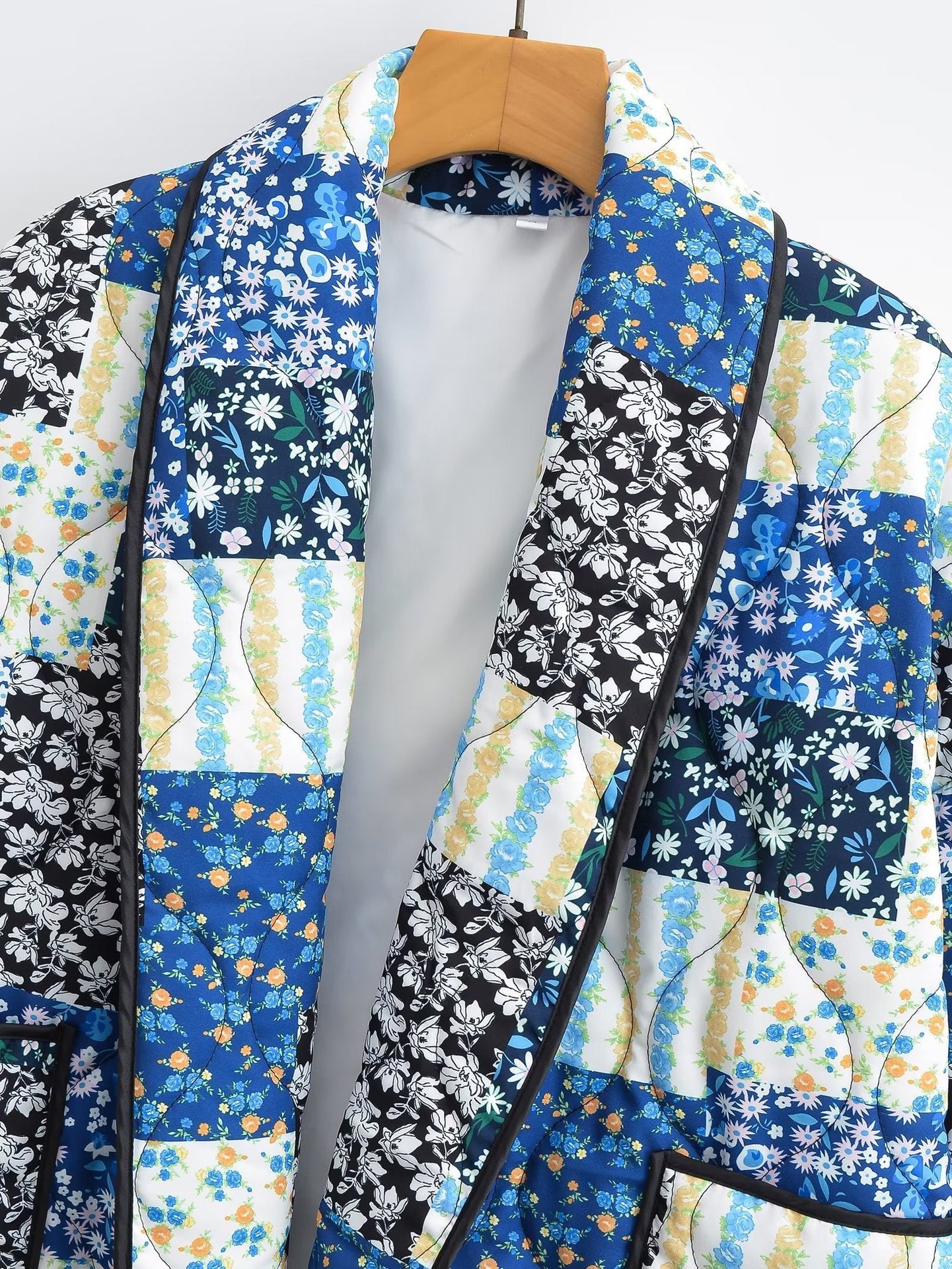 Floral Patchwork Lapel Jacket with Pocket