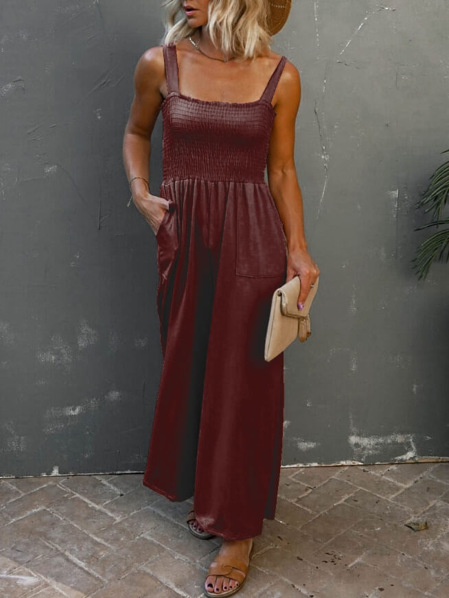 Smocked Jumpsuit with Pockets