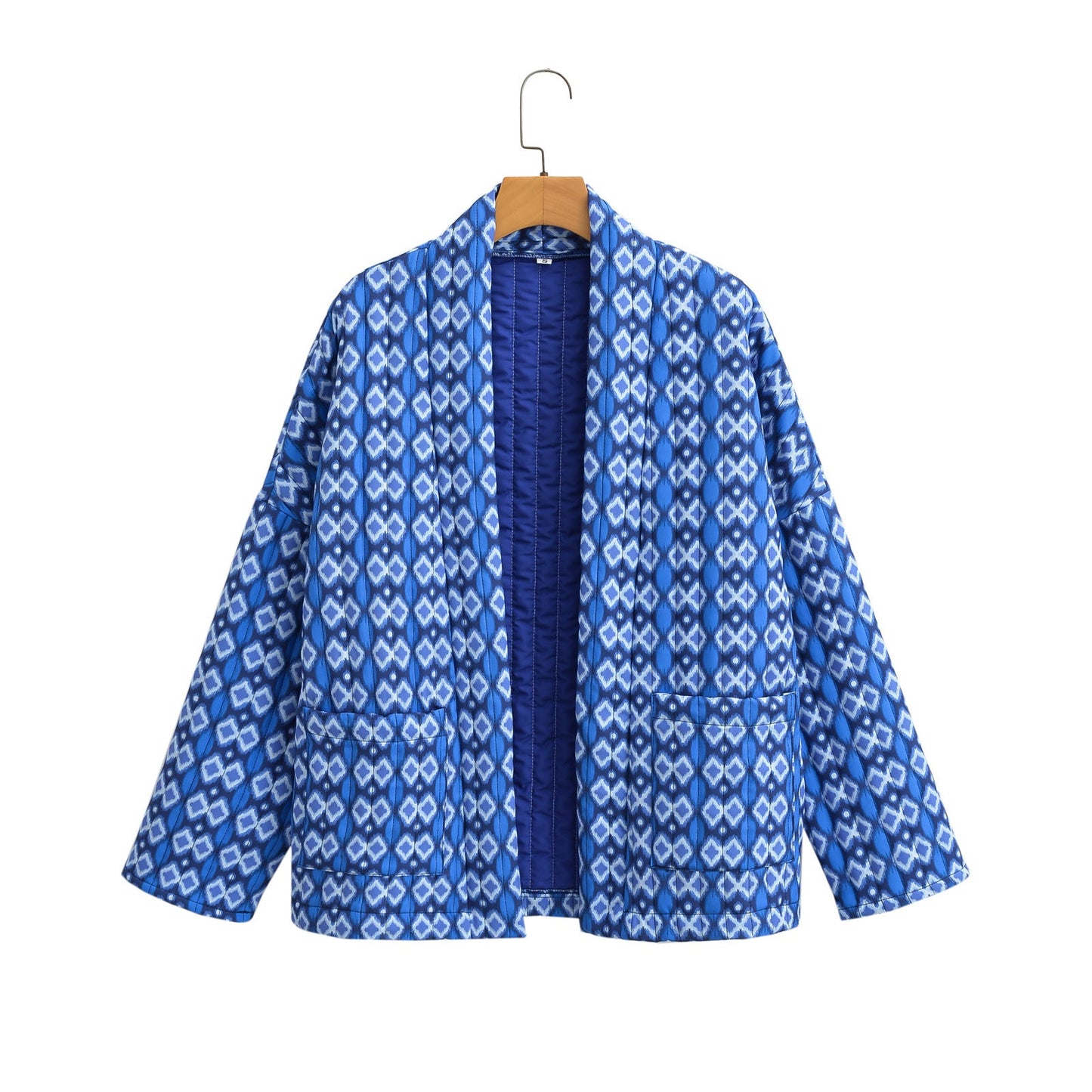Quilted Jacket with Floral Print and Geometric Pattern Pockets