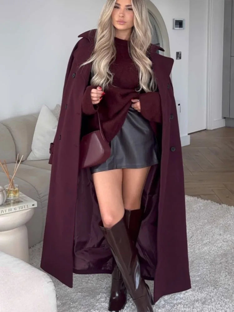 Lisa Elegant Burgundy Long Coat