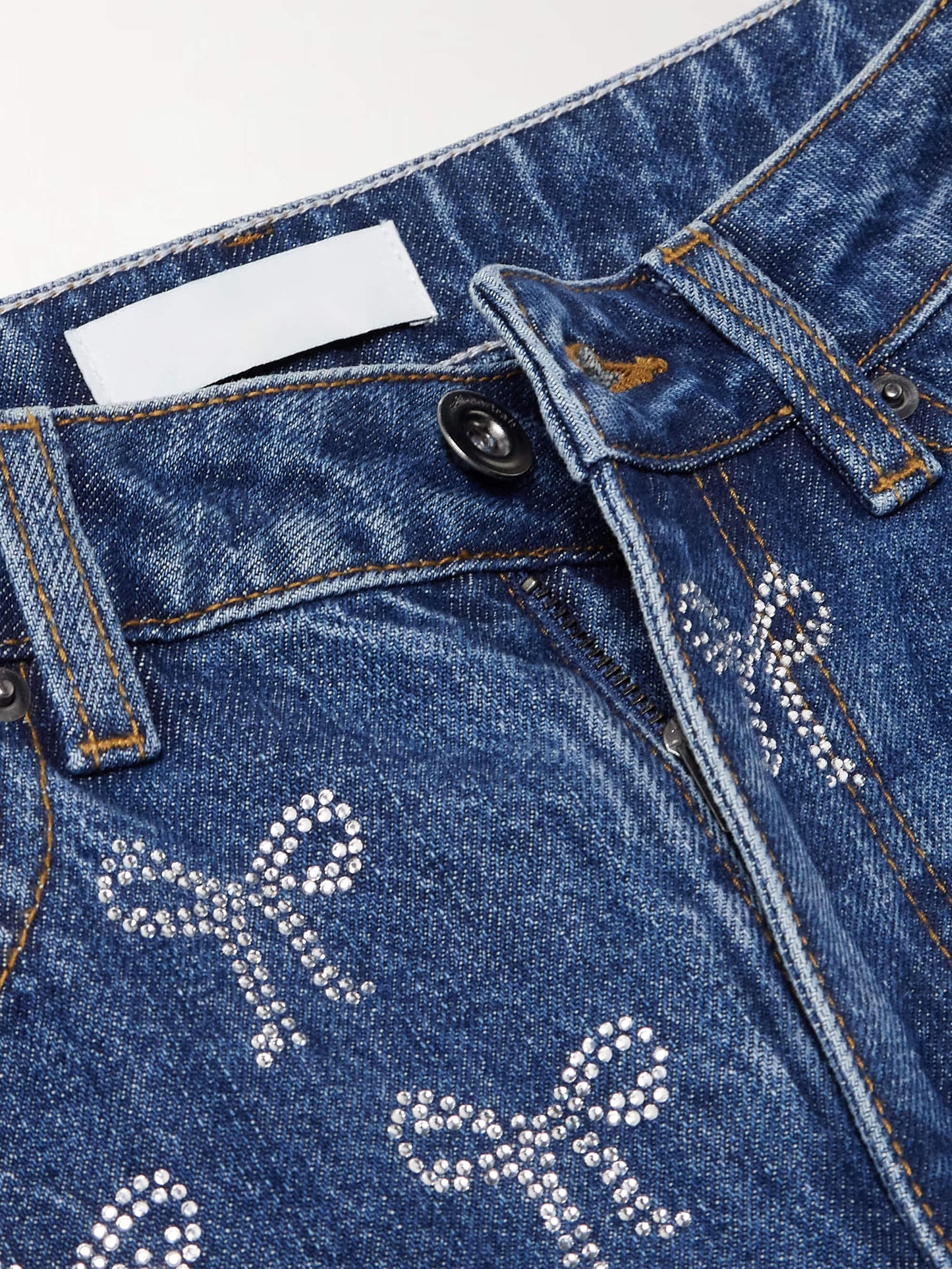 High-Rise Wide-Leg Jeans with Bow and Crystal Accents