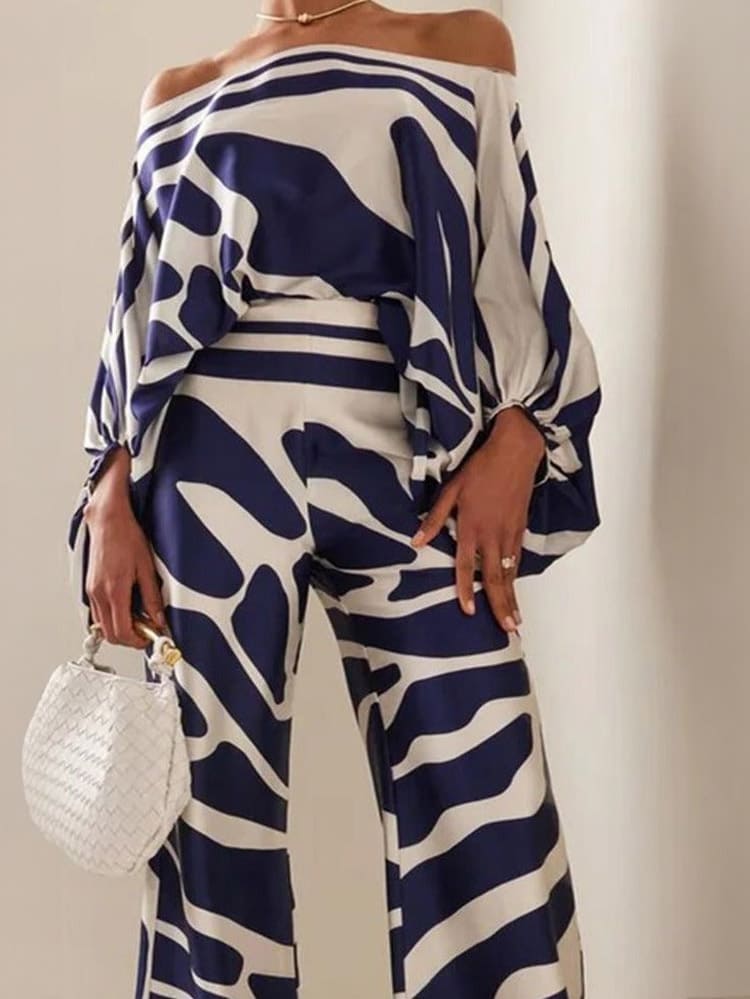 Blue Abstract Waves Two-Piece Ensemble