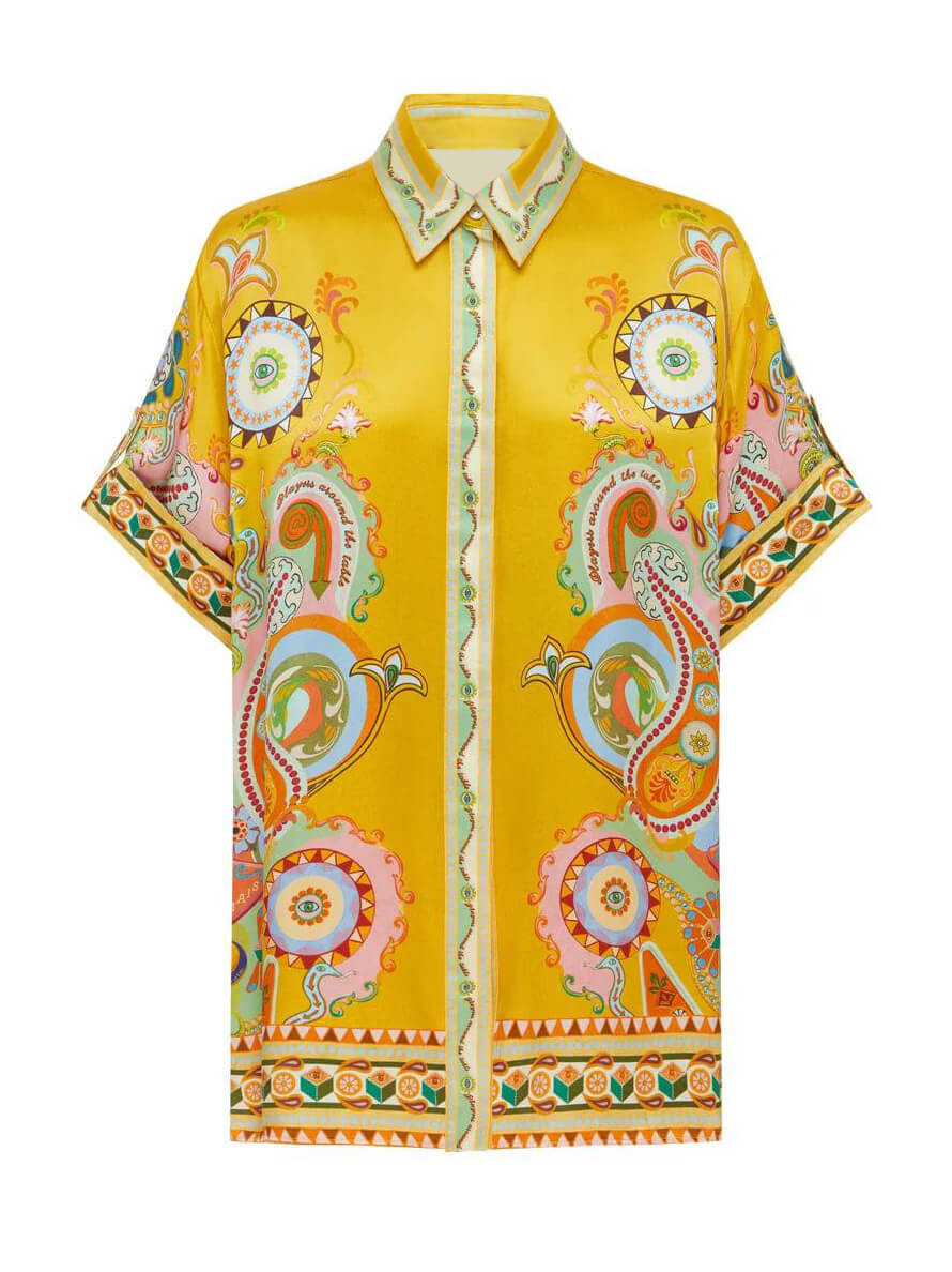 Elegant Satin Cashew Flower Print Oversized Two-Piece Set