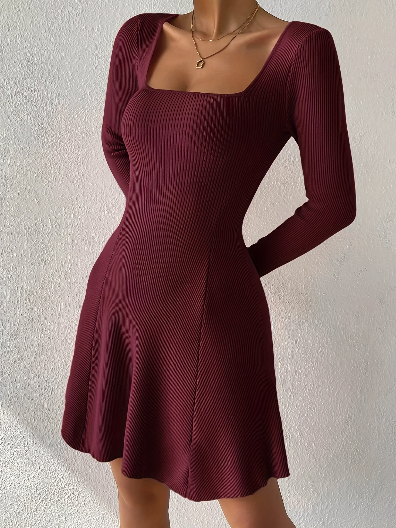 Nova Dress with Square Neckline and Flared Skirt