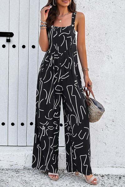 Pocketed Printed Wide Strap Jumpsuit