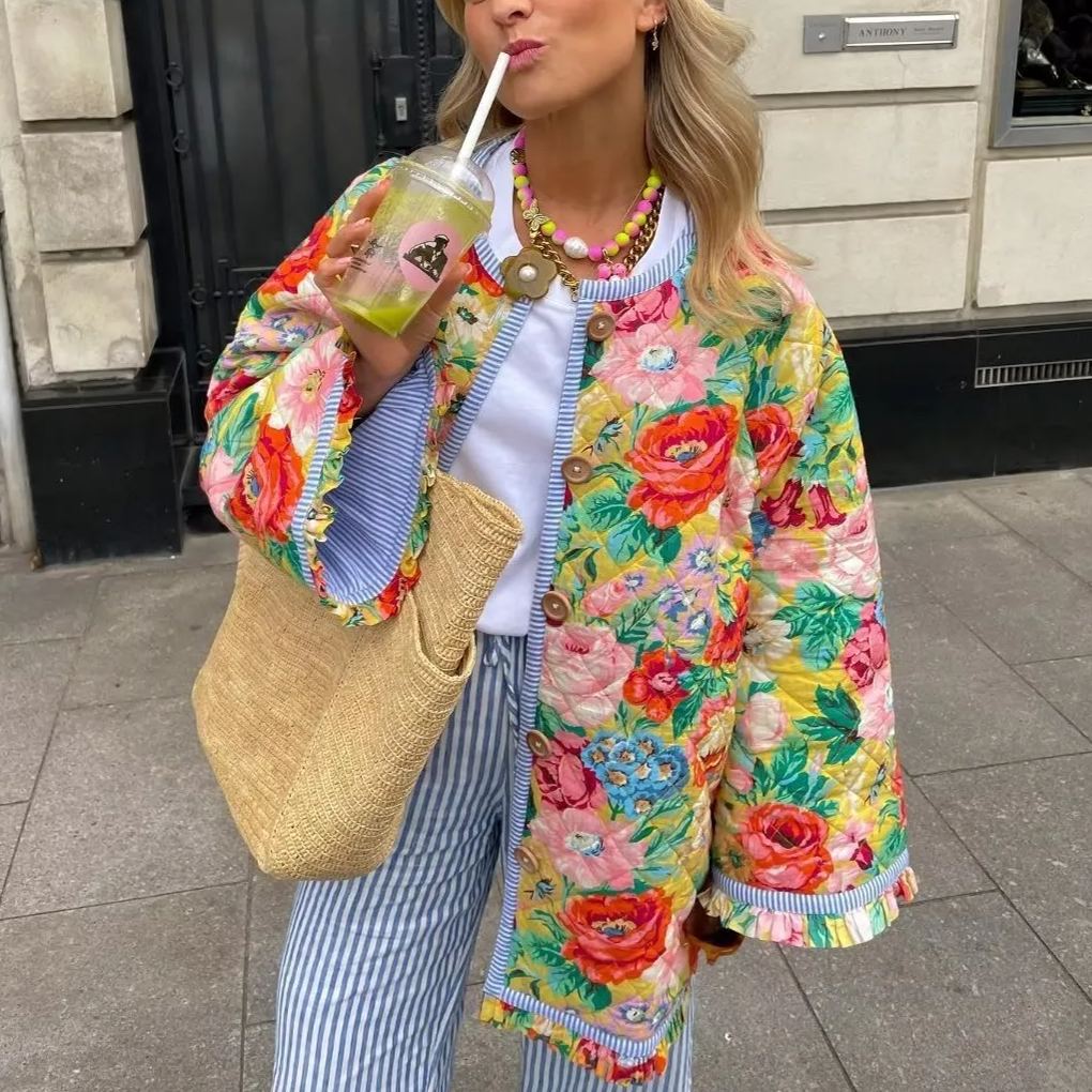 Bohemian Jacket with Quilted Floral Patchwork and Rose Design