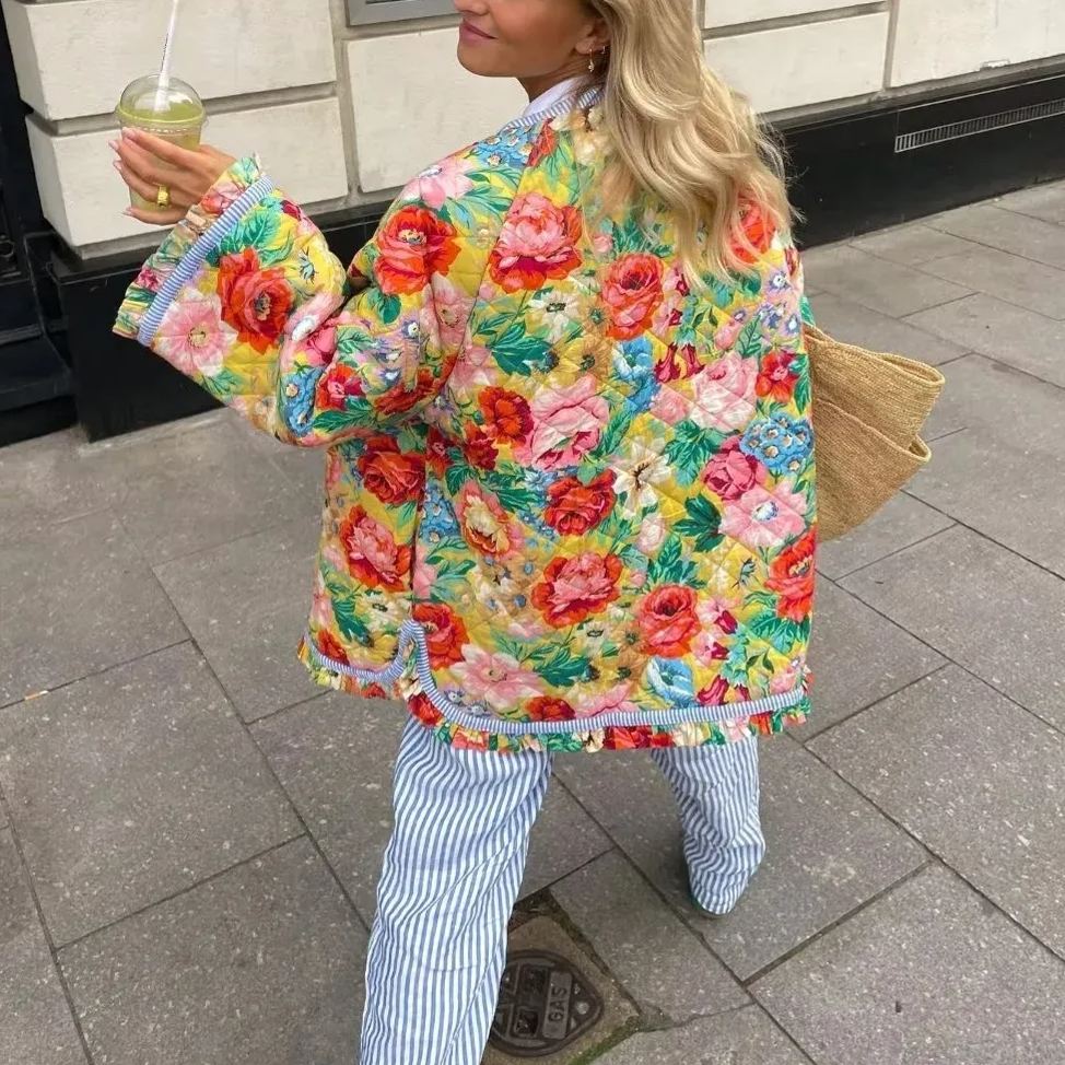 Bohemian Jacket with Quilted Floral Patchwork and Rose Design
