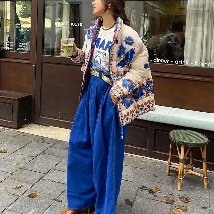 Floral Blue Drop Shoulder Jacket