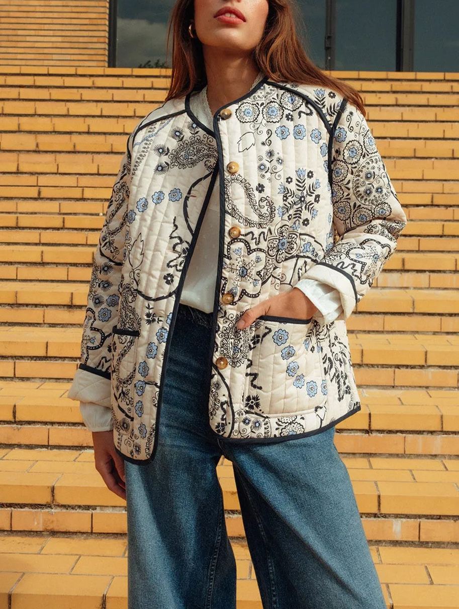 Quilted Jacket with Ethnic Floral Design