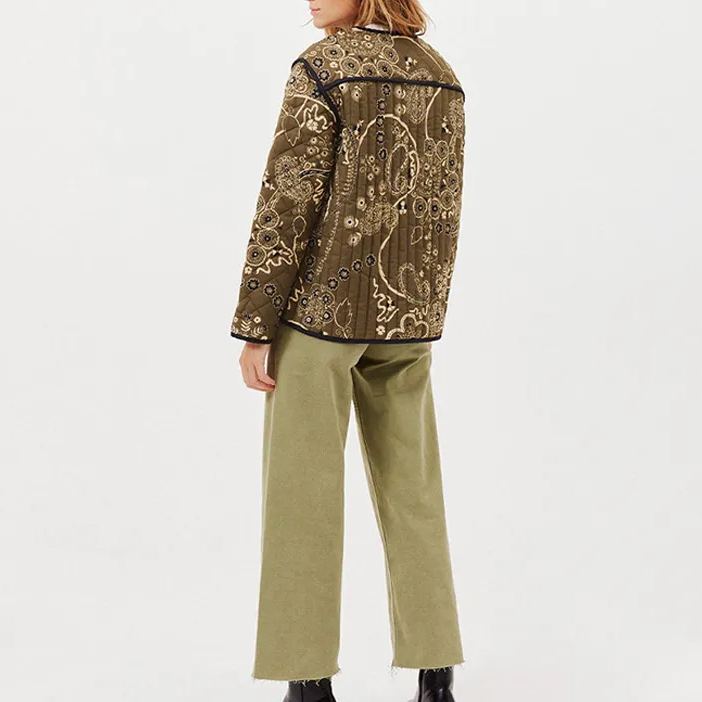 Quilted Jacket with Ethnic Floral Design