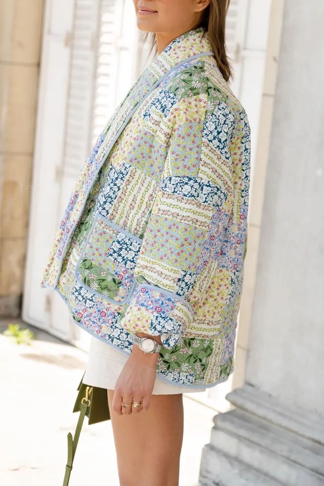 Floral Patchwork Jacket in Yellow-Green