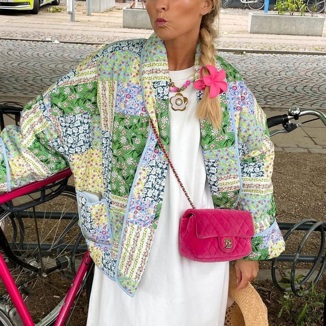 Floral Patchwork Jacket in Yellow-Green